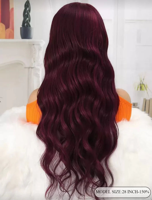Burgundy Lace Front Wig - Human blend 26”