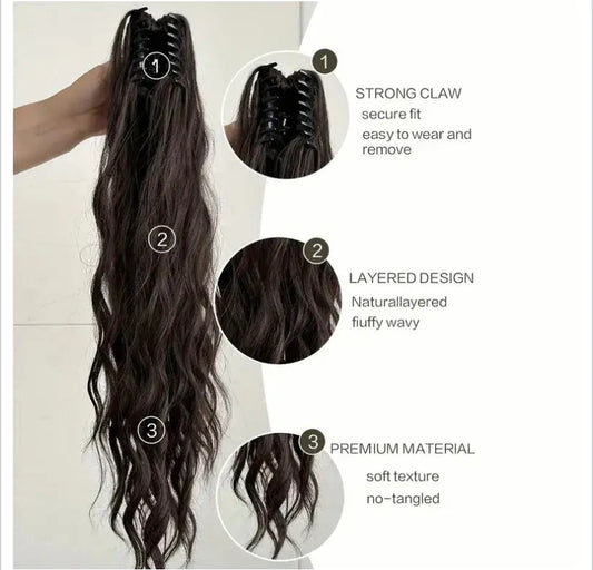 Claw Ponytail Extension 60.96 cm Water Wave Big Wavy Curly Clip In Hair Extensions