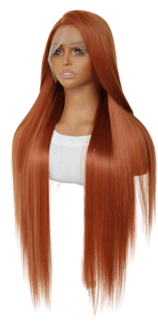 Dark Orange Long Lace Front Wig 32 inch